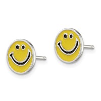 Sterling Silver Enameled Happy Face Post Earrings view 2