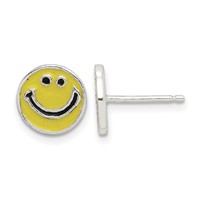 Sterling Silver Enameled Happy Face Post Earrings view 1