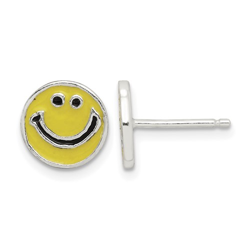 Sterling Silver Enameled Happy Face Post Earrings