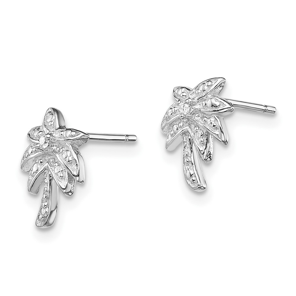 Sterling Silver Rhodium-plated CZ Palm Tree Post Earrings (QE6876)
