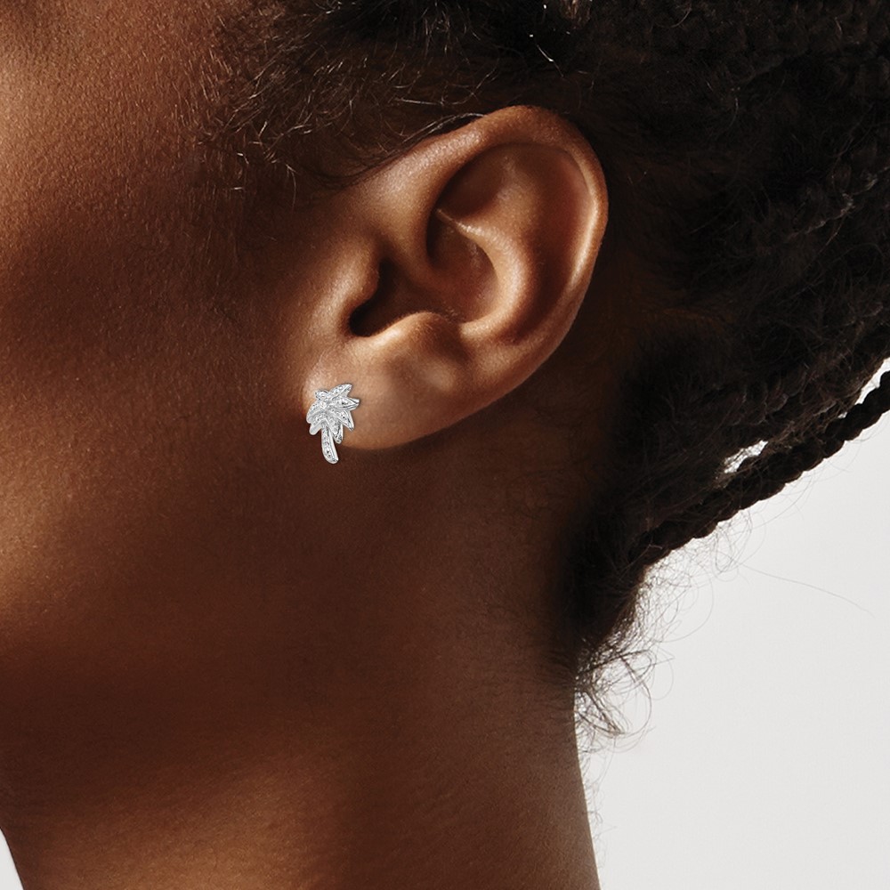 Sterling Silver Rhodium-plated CZ Palm Tree Post Earrings (QE6876)