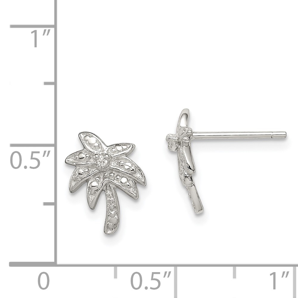 Sterling Silver Rhodium-plated CZ Palm Tree Post Earrings (QE6876)