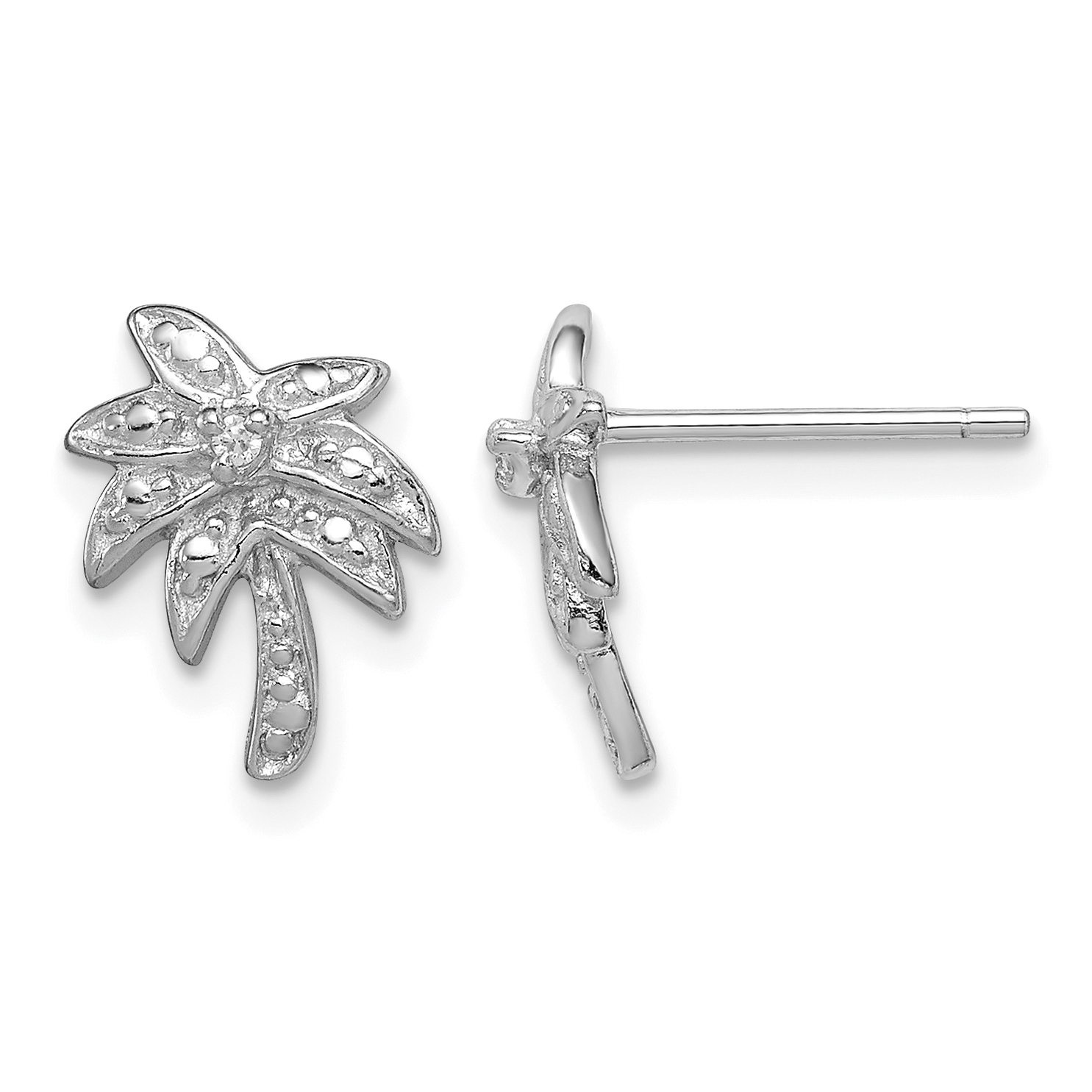 Sterling Silver Rhodium-plated CZ Palm Tree Post Earrings (QE6876)