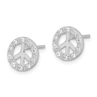 Sterling Silver Rhodium-plated Small CZ Peace Symbol Post Earrings view 2