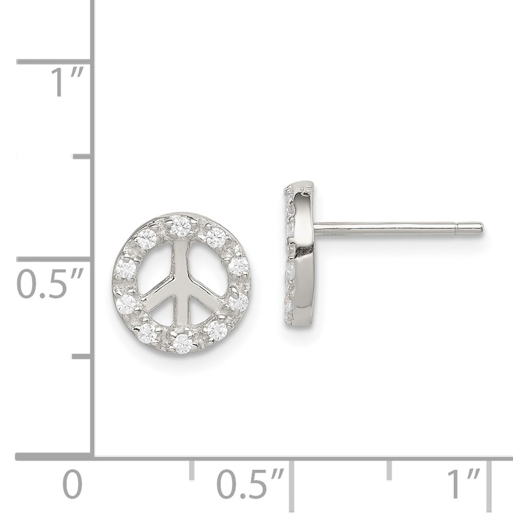 Sterling Silver Rhodium-plated Small CZ Peace Symbol Post Earrings (QE6879)