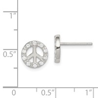 Sterling Silver Rhodium-plated Small CZ Peace Symbol Post Earrings view 4
