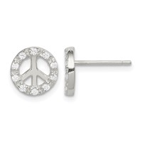Sterling Silver Rhodium-plated Small CZ Peace Symbol Post Earrings view 1