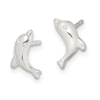 Sterling Silver Polished Dolphin Post Earrings view 2