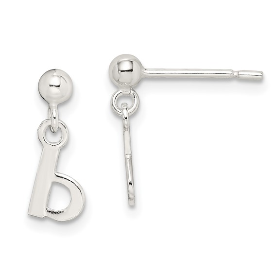 Sterling Silver Polished B Dangle Post Earrings