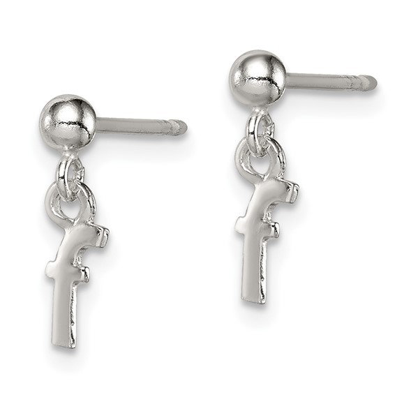 Sterling Silver Polished F Dangle Post Earrings