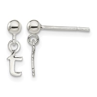 Sterling Silver Polished T Dangle Post Earrings view 1