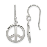 Sterling Silver Polished Peace Dangle Earrings view 1