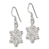 Sterling Silver Polished Satin CZ Snowflake Dangle Earrings view 2