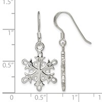 Sterling Silver Polished Satin CZ Snowflake Dangle Earrings view 4