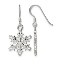 Sterling Silver Polished Satin CZ Snowflake Dangle Earrings view 1