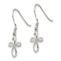 Sterling Silver Rhodium-plated Polished Cross Dangle Earrings view 2