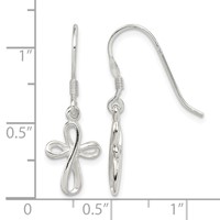 Sterling Silver Rhodium-plated Polished Cross Dangle Earrings view 4