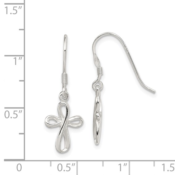 Sterling Silver Rhodium-plated Polished Cross Dangle Earrings
