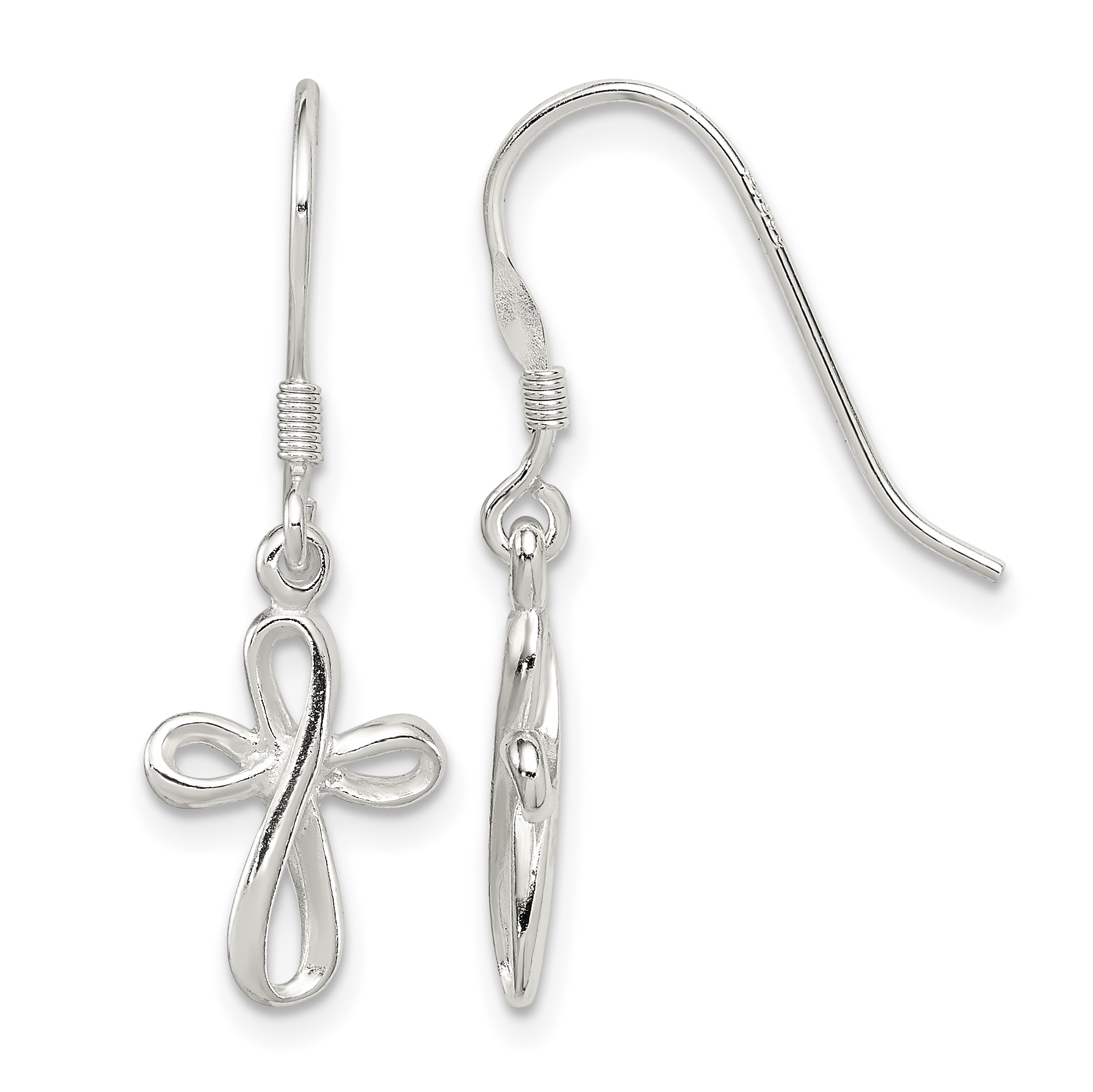 Sterling Silver Rhodium-plated Polished Cross Dangle Earrings (QE6912)