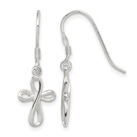 Sterling Silver Rhodium-plated Polished Cross Dangle Earrings view 1