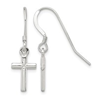 Sterling Silver Polished Latin Cross Dangle Earrings view 1