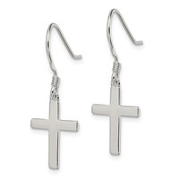 Sterling Silver Rhodium-plated Polished Cross Dangle Earrings view 2