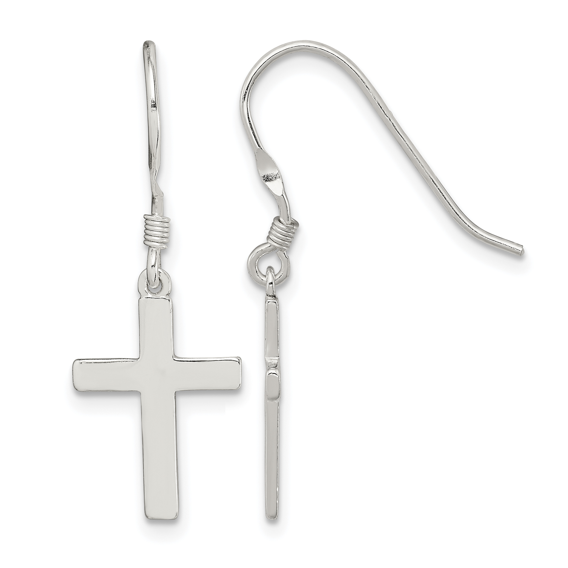 Sterling Silver Rhodium-plated Polished Cross Dangle Earrings (QE6915)