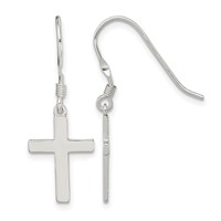 Sterling Silver Rhodium-plated Polished Cross Dangle Earrings view 1