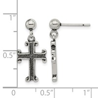 Sterling Silver Polished & Antiqued Cross Post Dangle Earrings view 4