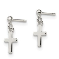 Sterling Silver Polished Latin Cross Post Dangle Earrings view 2