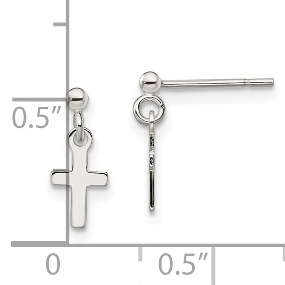 Sterling Silver Polished Latin Cross Post Dangle Earrings