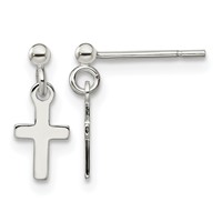 Sterling Silver Polished Latin Cross Post Dangle Earrings view 1