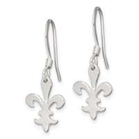 Sterling Silver Polished Fleur De Lis Dangle Earrings view 2