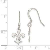 Sterling Silver Polished Fleur De Lis Dangle Earrings view 4