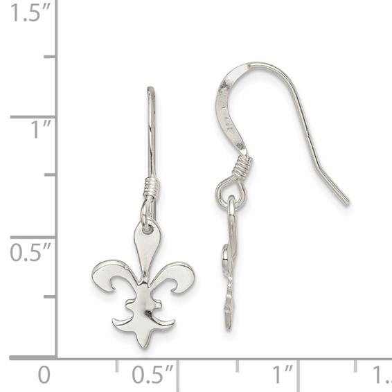 Sterling Silver Polished Fleur de Lis Dangle Earrings