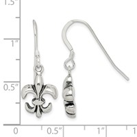 Sterling Silver Polished & Antiqued Fleur De Lis Dangle Earrings view 4