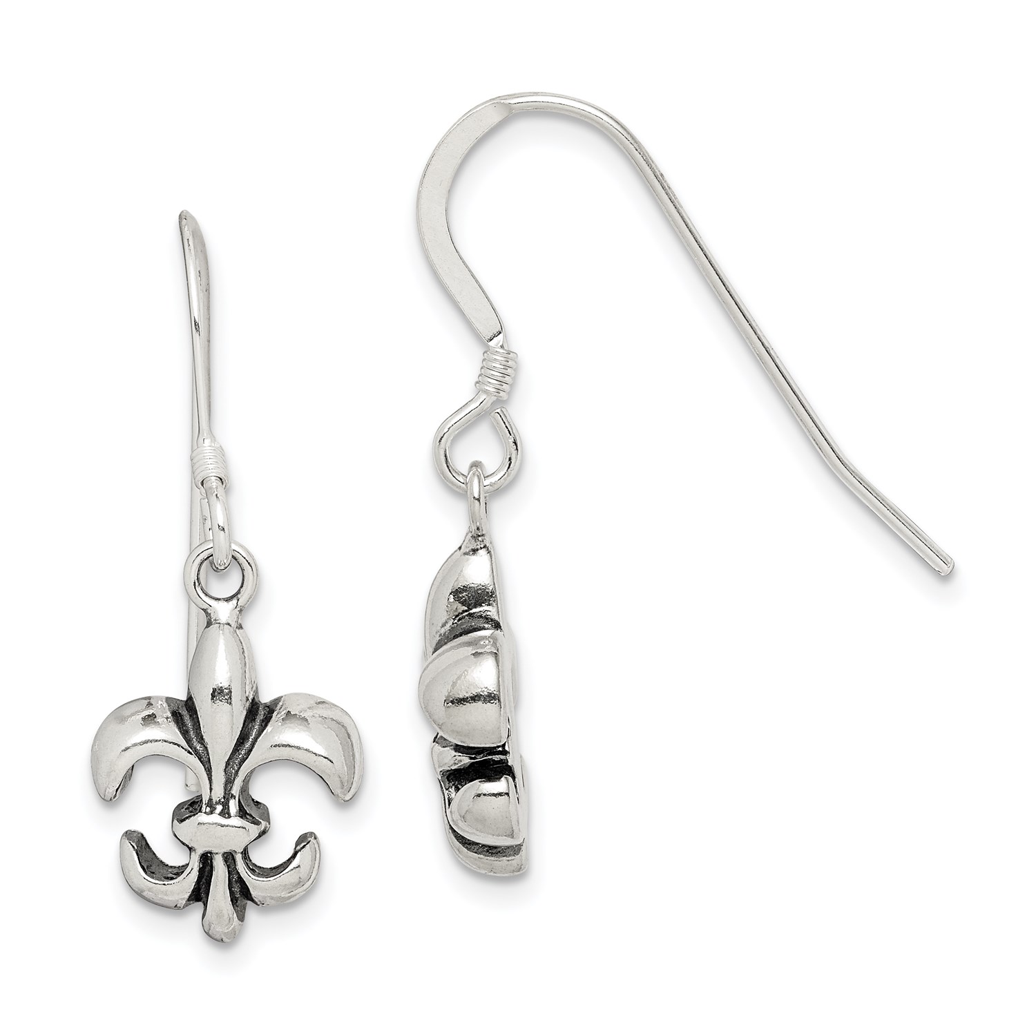 Sterling-Silver-Polished-Antiqued-Fleur-De-Lis-Earrings-1-1IN-x-0-4IN