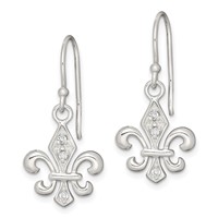 Sterling Silver Polished CZ Fleur De Lis Dangle Earrings view 2