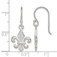 Sterling Silver Polished CZ Fleur De Lis Dangle Earrings view 4