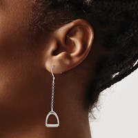 Sterling Silver Polished Horse Stirrup Dangle Earrings view 3