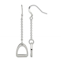 Sterling Silver Polished Horse Stirrup Dangle Earrings view 1