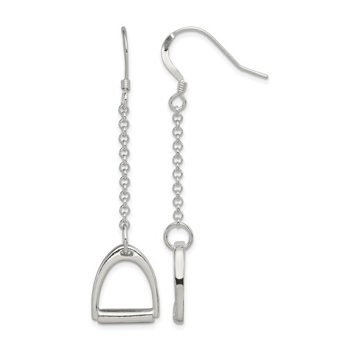 Sterling Silver Polished Horse Stirrup Dangle Earrings