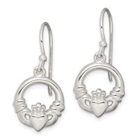 Sterling Silver Polished Claddagh Dangle Earrings view 2