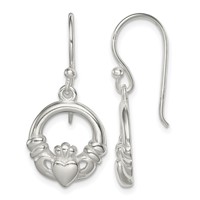 Sterling Silver Polished Claddagh Dangle Earrings view 1