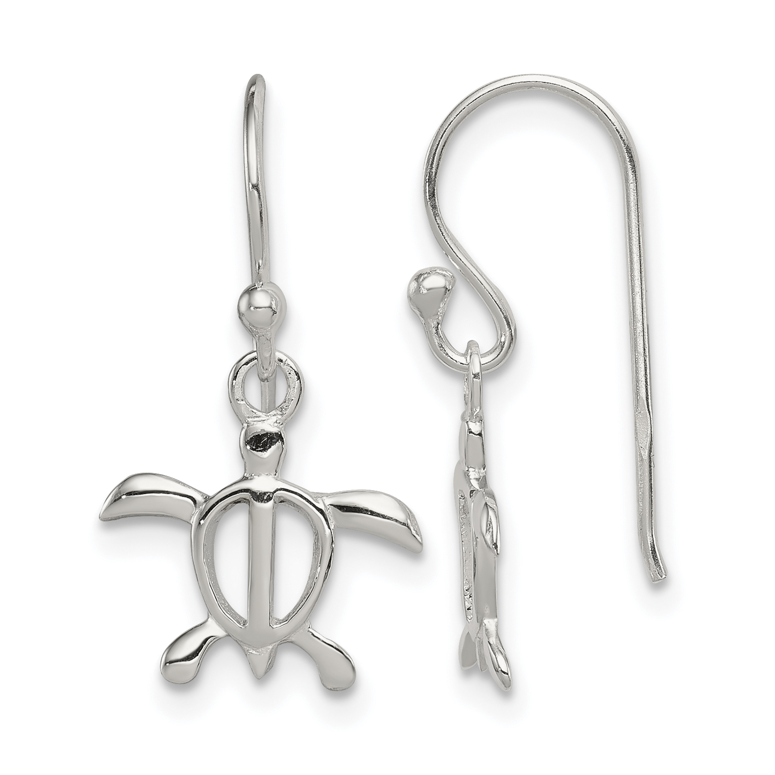 Sterling Silver Polished Turtle Dangle Earrings (QE6952)