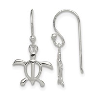 Sterling Silver Polished Turtle Dangle Earrings view 1