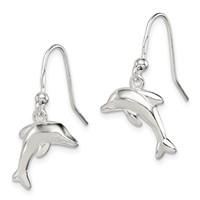 Sterling Silver Polished Dolphin Dangle Earrings view 2