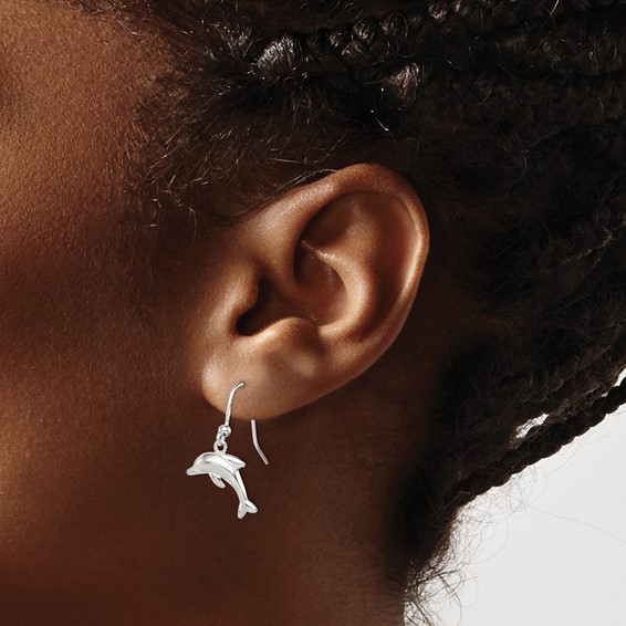 Sterling Silver Polished Dolphin Dangle Earrings