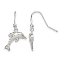 Sterling Silver Polished Dolphin Dangle Earrings view 1