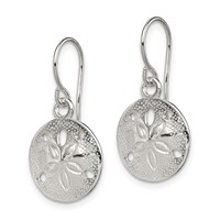 Sterling Silver Polished and Textured Sand Dollar Dangle Earrings view 2